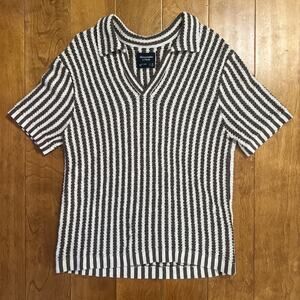 Abercrombie & Fitch Crochet Striped Polo Shirt Sz XS Brown Sweater Preppy Boho